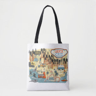 Bolso De Tela Mapa ilustrado California de Santa Cruz