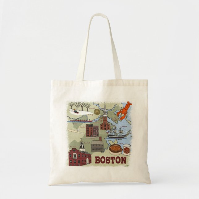 Bolso De Tela Mapa ilustrado de Boston Tote Bag (Frente)