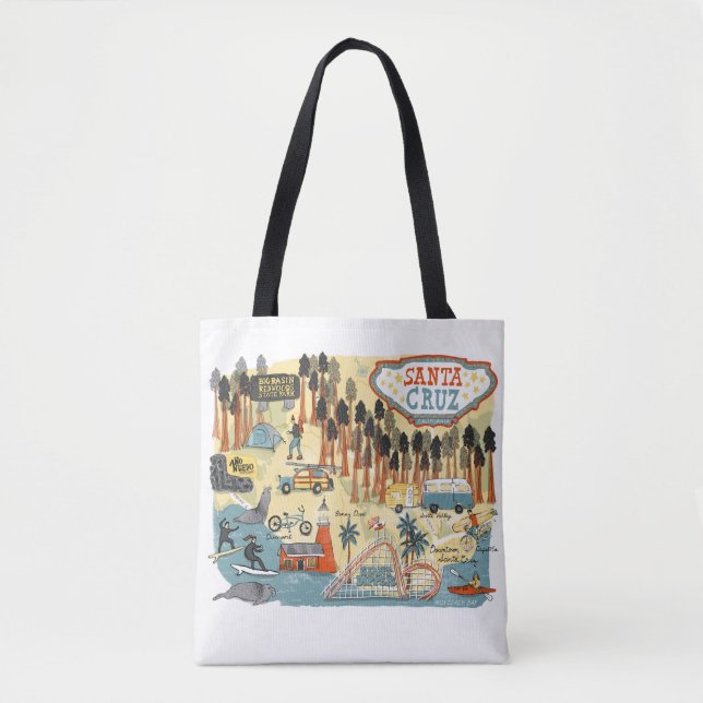Bolso De Tela Mapa ilustrado de Santa Cruz California (Anverso)