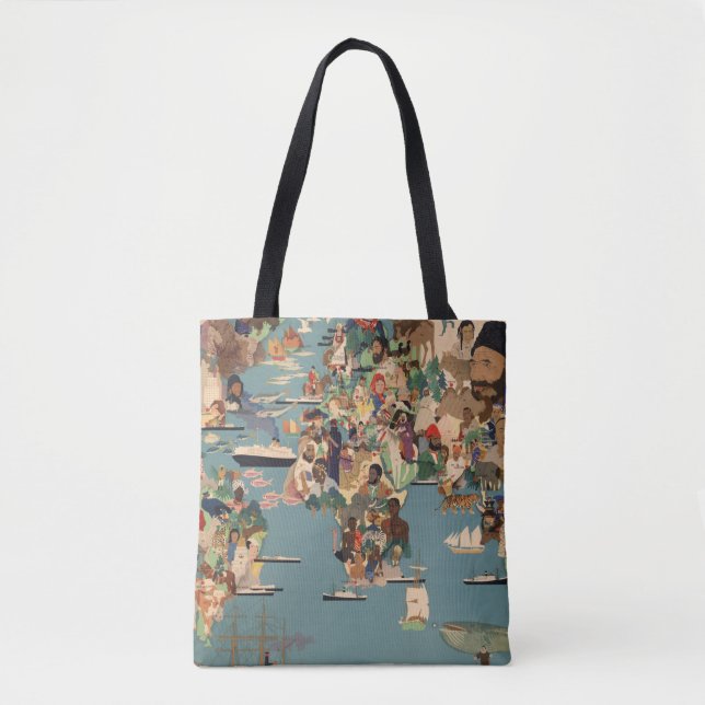 Bolso De Tela Mapa ilustrado del mundo (Anverso)
