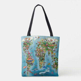 Bolso De Tela Mapa Mundial de Animales