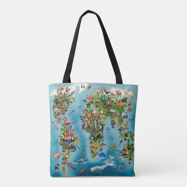 Bolso De Tela Mapa Mundial de Animales (Reverso)