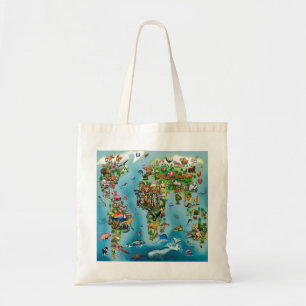 Bolso De Tela Mapa mundial de animales