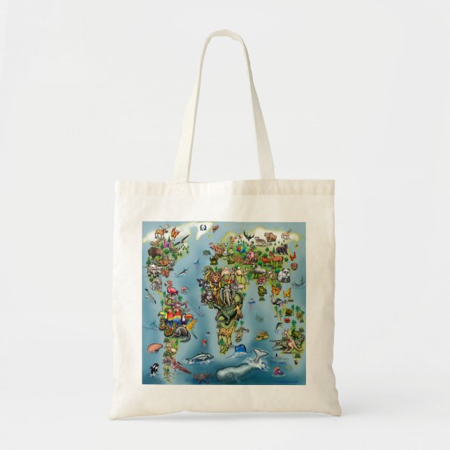 Bolso De Tela Mapa mundial de animales (Frente)