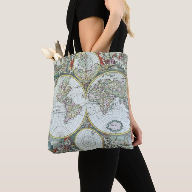 Bolso De Tela Mapa Mundial de Antigüedades del Siglo XVII, Frede (Detalle)