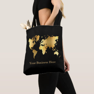 Bolso De Tela Mapa mundial de oro y negro