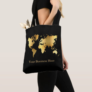 Bolso De Tela Mapa mundial de oro y negro