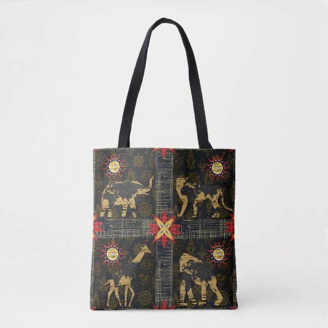 Bolso De Tela Mapa Mundial Safari Rojo Azul Dorado Animales Afri (Anverso)