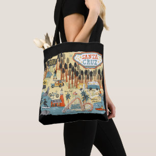 Bolso De Tela Mapa negro ilustrado de Santa Cruz, California