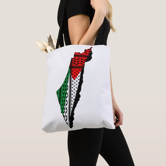 Bolso De Tela Mapa palestino con bandera y patrón de Keffiyeg (Detalle)