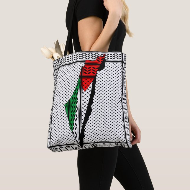 Bolso De Tela Mapa palestino con bandera y patrón de Keffiyeg (Detalle)