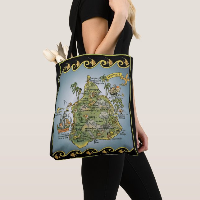 Bolso De Tela Mapa pictórico de Hawái (Detalle)