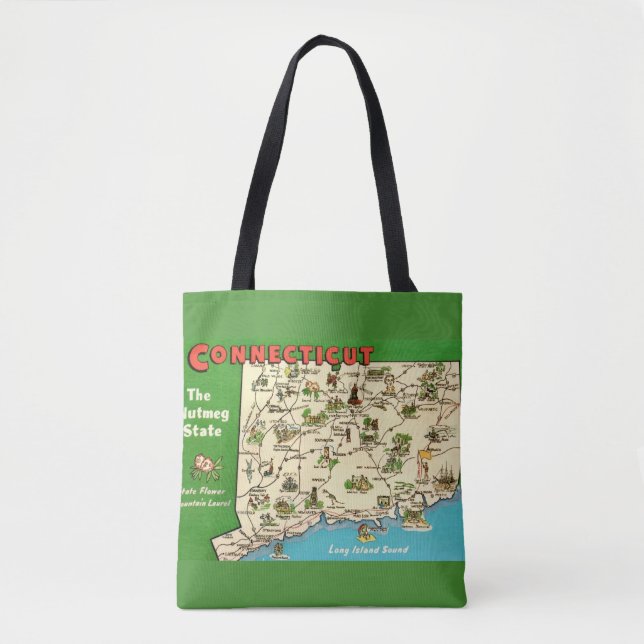 Bolso De Tela Mapa Retro Antiguo de Connecticut (Anverso)