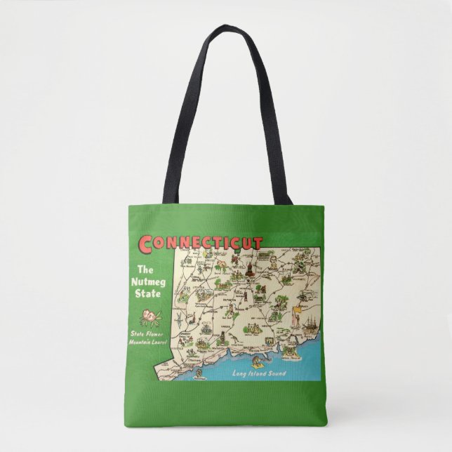 Bolso De Tela Mapa Retro Antiguo de Connecticut (Anverso)