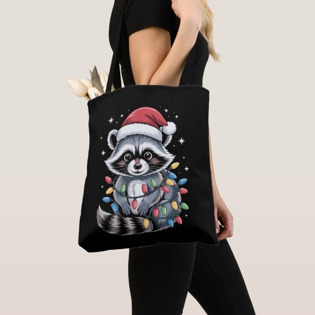Bolso De Tela Mapache de Navidad Gorro de Santa Luces de Cadena  (Detalle)