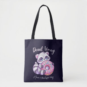 Bolso De Tela Mapache Kawaii Donut No Te Preocupes