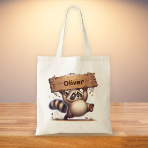 Bolso De Tela Mapache regordete con letrero de nombre personaliz