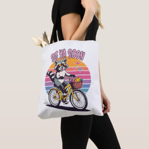 Bolso De Tela Mapache Vintage en Bicicleta Hasta Luego Puesta de
