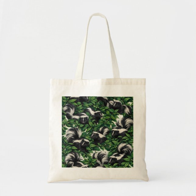 Bolso De Tela Mapaches en Patrón de Follaje Verde (Frente)