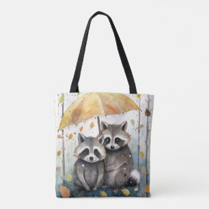 Bolso De Tela Mapaches Lindos en la Lluvia