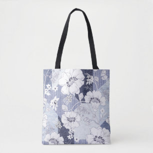 Bolso De Tela Maqueta de flores denim, patrón sin fisuras.