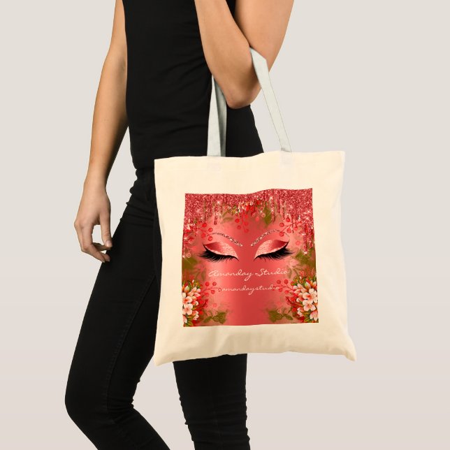 Bolso De Tela Maquillaje Florals Ojos Purpurinas Drips Boda Rojo (Anverso (producto))