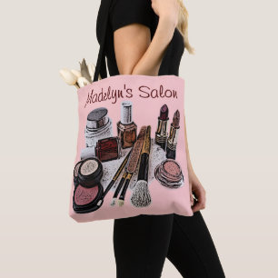 Bolso De Tela Maquillaje Personalizado de Salón de Belleza Rosa 