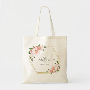 Bolso De Tela Máquina de Brisas Geométricas de Oro Floral Rosa d