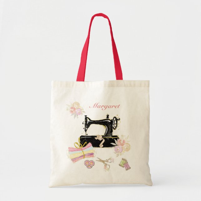 Bolso De Tela Máquina de coser de época personalizada (Frente)