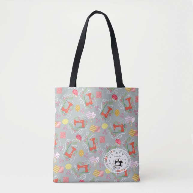 Bolso De Tela Máquina de coser gris amor (Anverso)