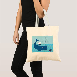 Bolso De Tela Mar Azul de ballena náutica y velero