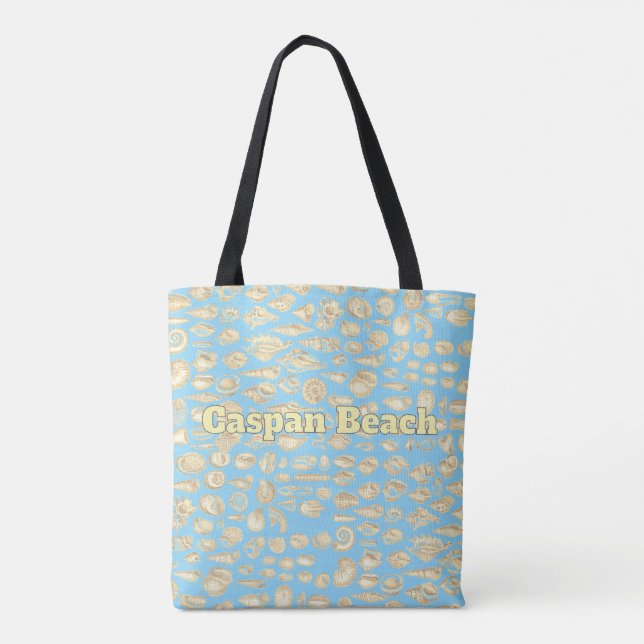 Bolso De Tela Mar de Conchas - Azul Claro Personalizado (Reverso)