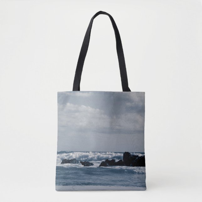 Bolso De Tela Mar Jónico agitado con olas de espuma que colision (Anverso)