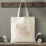 Bolso De Tela Maravilla de color de agua rosa Floral<br><div class="desc">Bolsa de tote monogramada diseñada por un personalizado con un diseño floral de color acuático rosa.</div>