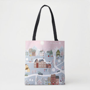 Bolso De Tela Maravilla de invierno festiva: paisaje urbano noct