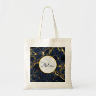 Bolso De Tela Marble azul marino y oro moderno estilo