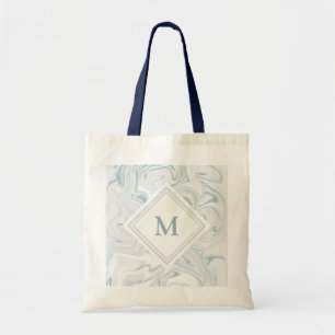 Bolso De Tela Marble azul y blanco con monograma de diamante