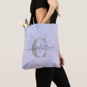 Bolso De Tela Marble de lavanda Lilac Elegante Nombre Monograma