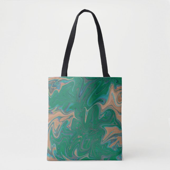 Bolso De Tela Marble Forms – Green & Gold Natural Flow (Anverso)