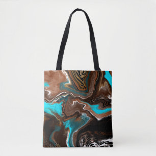 Bolso De Tela Marble marrón y azul arte fluido