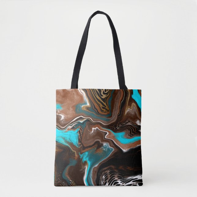 Bolso De Tela Marble marrón y azul arte fluido (Anverso)
