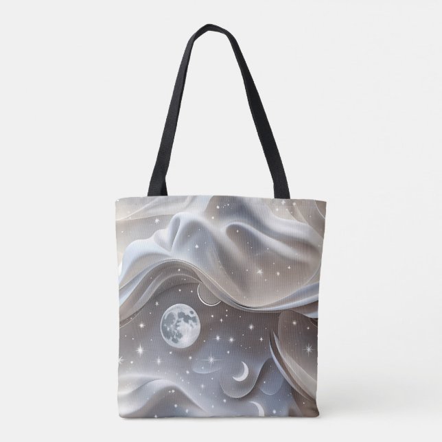 Bolso De Tela Marble White Moon Minimal Stone Aesthetic (Reverso)