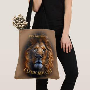 Bolso De Tela Marca de tocador marrón claro "Amo a mi gato" Nomb