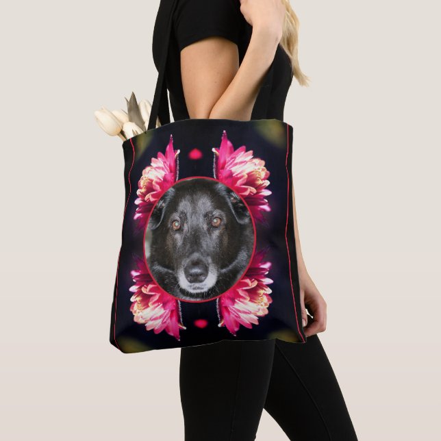 Bolso De Tela Marco de flores rojas crea tu propia foto Mascota (Detalle)