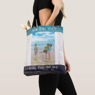 Bolso De Tela Marco de Foto de Madera de Playa Blanco Azul Rústi