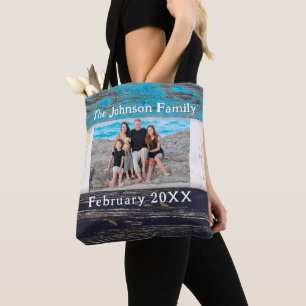 Bolso De Tela Marco de Foto de Nombre de Familia de Madera Azul