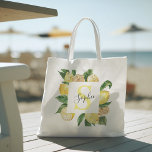 Bolso De Tela Marco de lémon amarillo moderno y hojas con nombre<br><div class="desc">Marco de lémon amarillo moderno y hojas con nombre</div>
