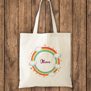 Bolso De Tela Marco de nombre de arcoíris para niñas