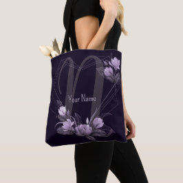 Bolso De Tela Marco de nombre monograma floral violeta geométric