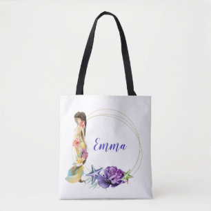 Bolso De Tela Marco de Oro de Sirena Monograma Personalizado Flo
